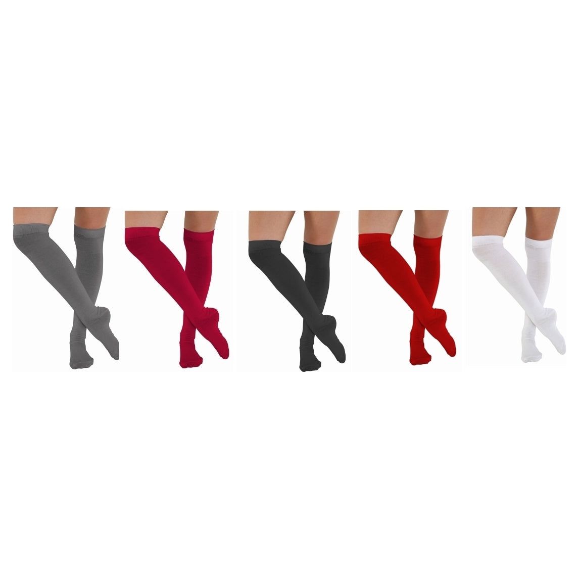 Plain Red Black White Grey Over the Knee Socks UK 4-6