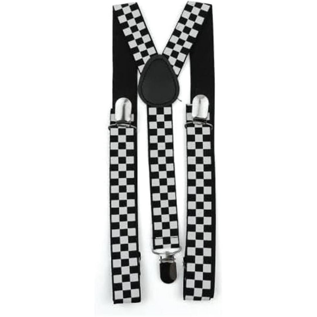 Black & White Chequered Braces - Manchester Fancy Dress
