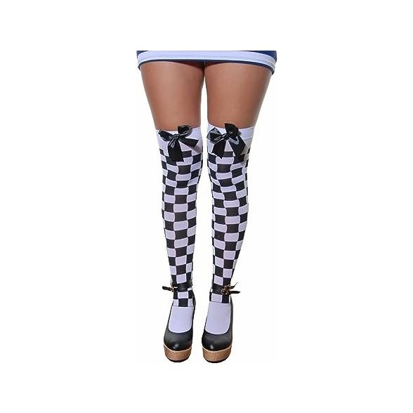 Black & White Chequered Over the Knee Stockings