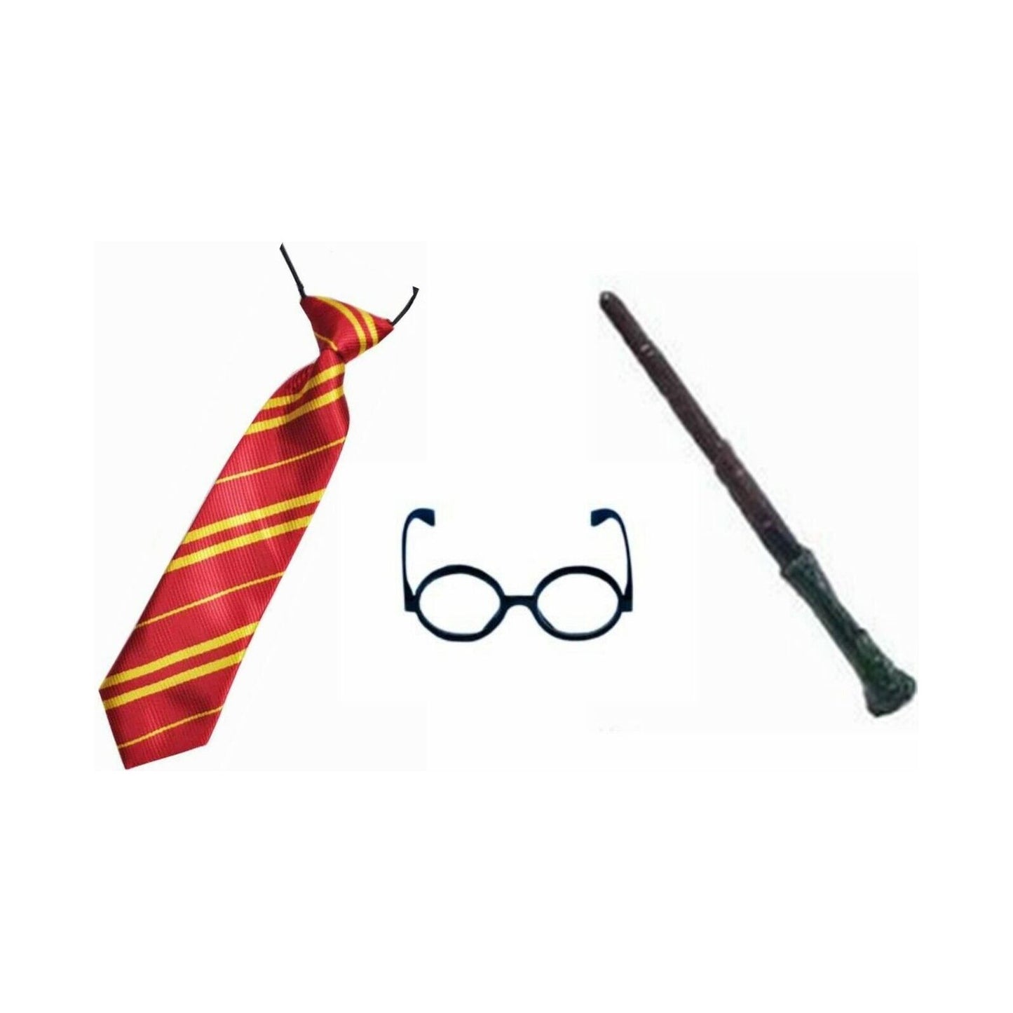 Child's Boys Harry Potter Branch Wand Round Glasses & Elasticated Tie Set - Manchester Fancy Dress