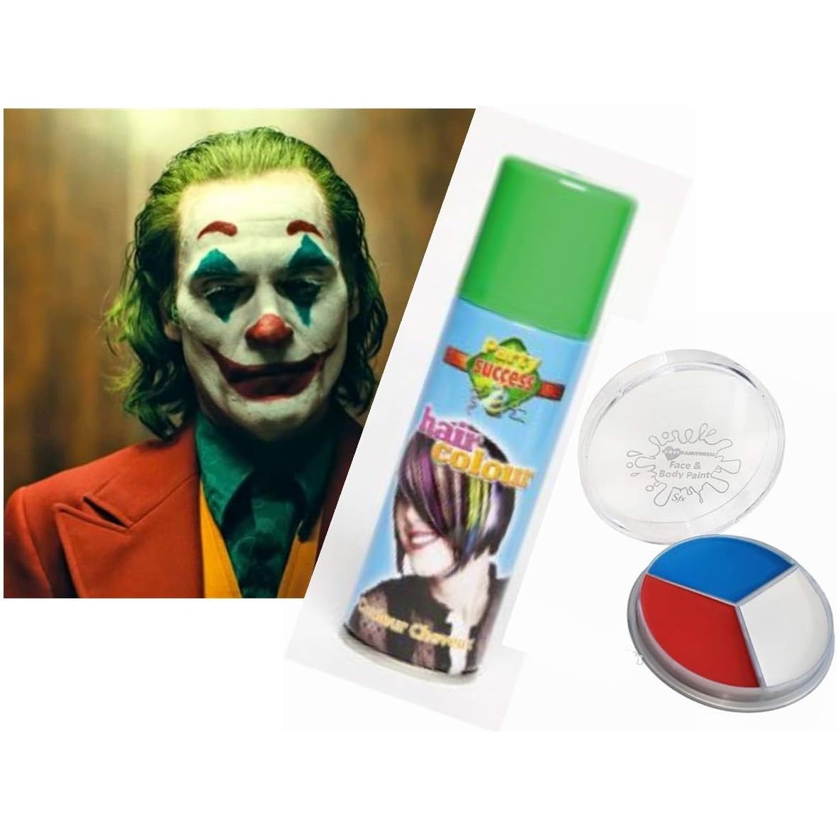 Joker Clown Movie Green Hairspray with Red White Blue Face Paint