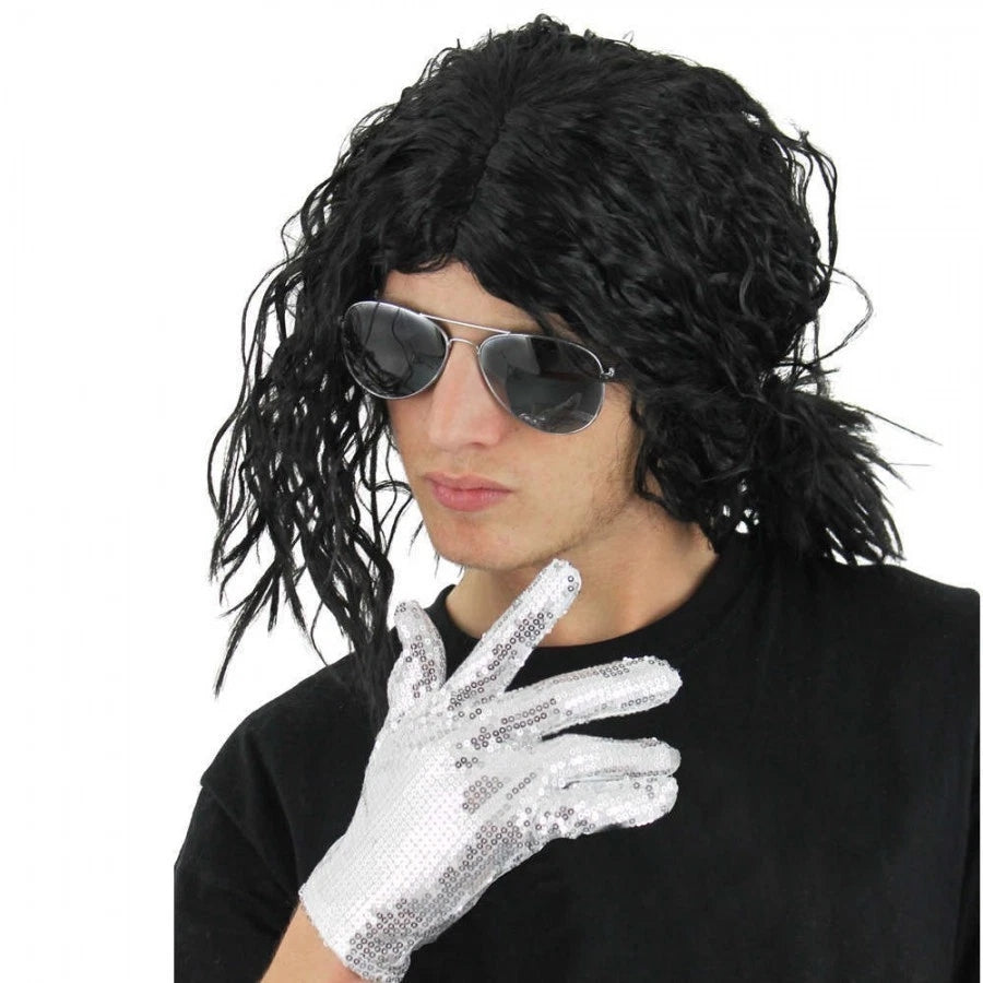 Michael Jackson Pop Idol Relaxed Wig Sunglasses Sequined Glove Set