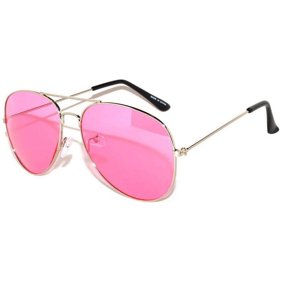 Pink Lenses Aviator Sunglasses with Metal Frame