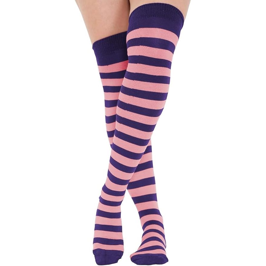 Ladies Light Pink Purple Striped Over the Knee Socks UK 4-7