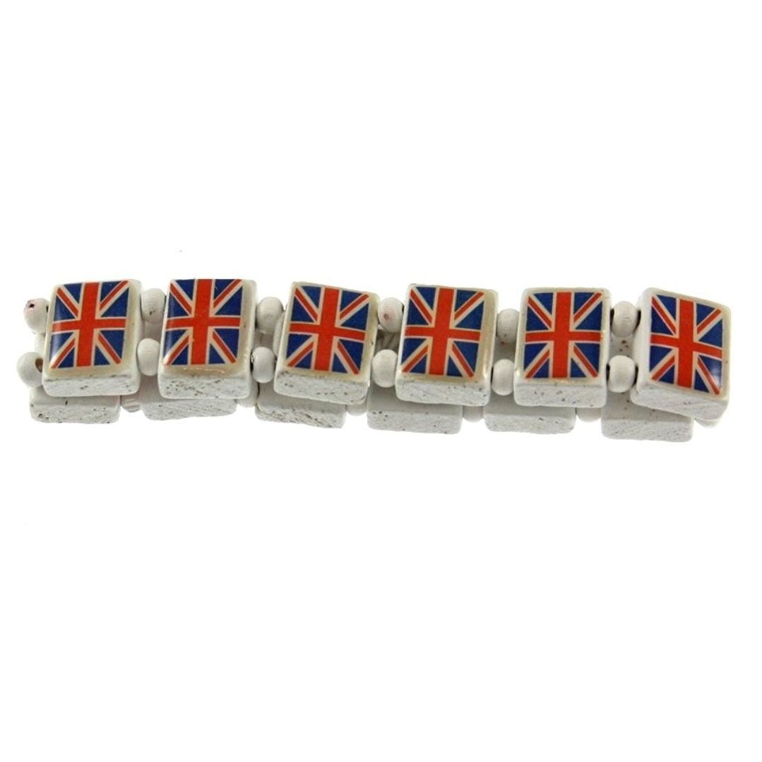 Union Jack Flag Wooden Elasticated Bracelet