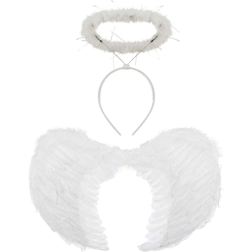 White Feather Angel Wings with Halo