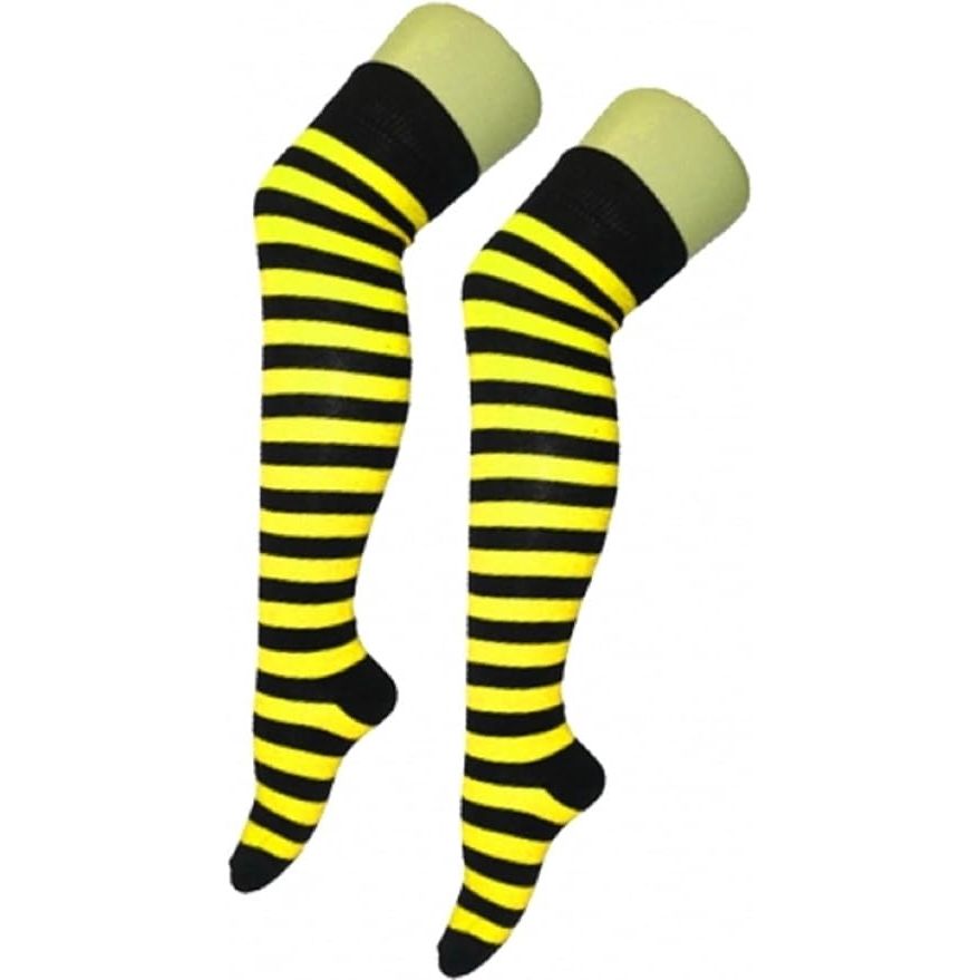 Ladies Red White Orange White Black Green Striped Over the Knee Socks