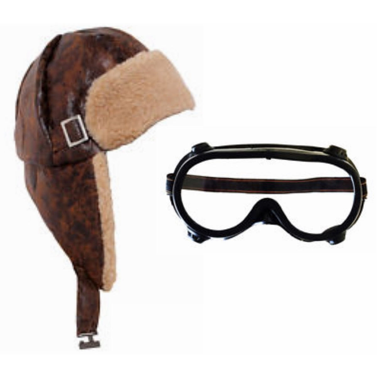 1940's World War II Distressed Aviator Cap & Goggles - Manchester Fancy Dress