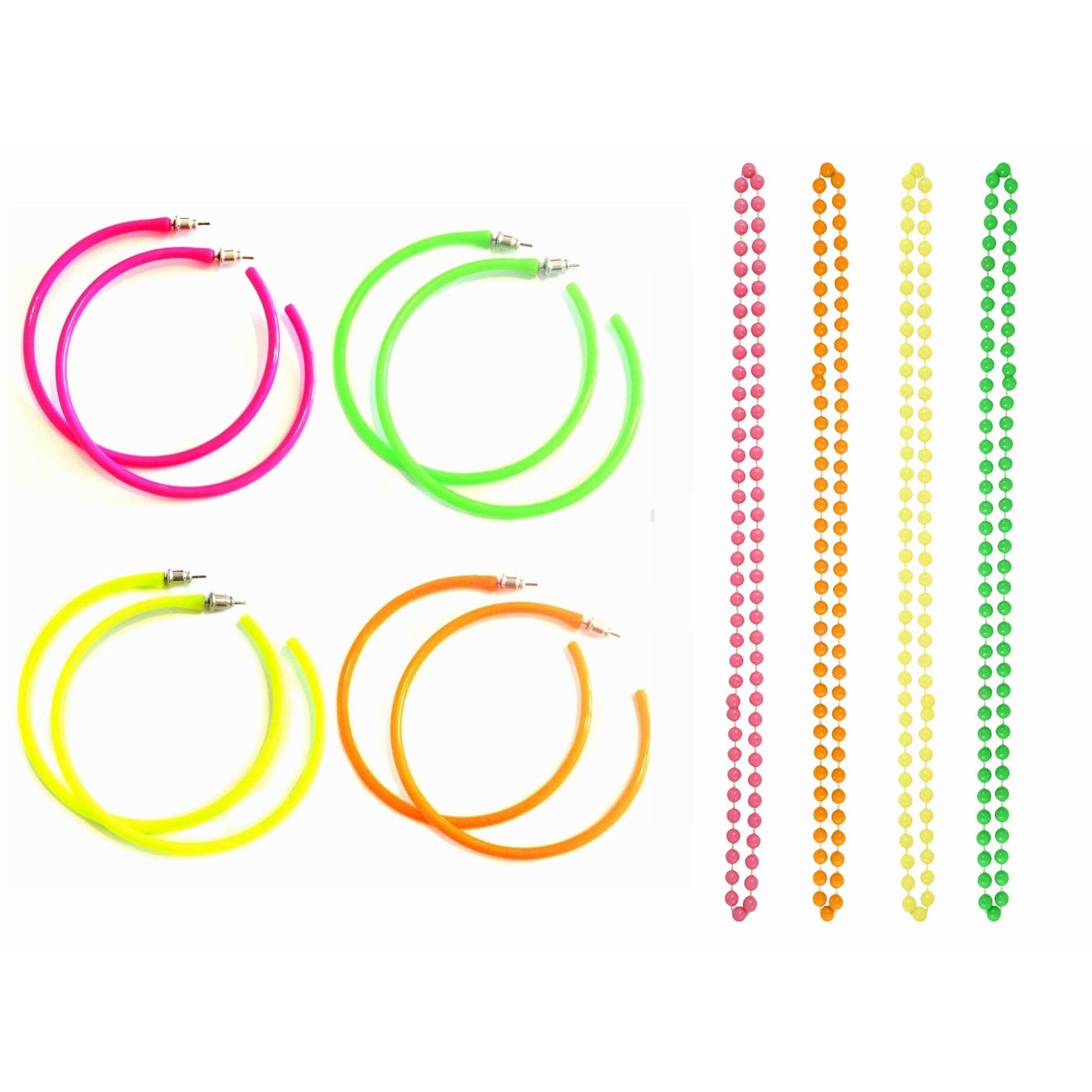 1980's Rave Neon Plastic Beads & Earrings - Manchester Fancy Dress