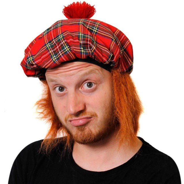Tartan Scottish Hat Attached Ginger Hair - Manchester Fancy Dress