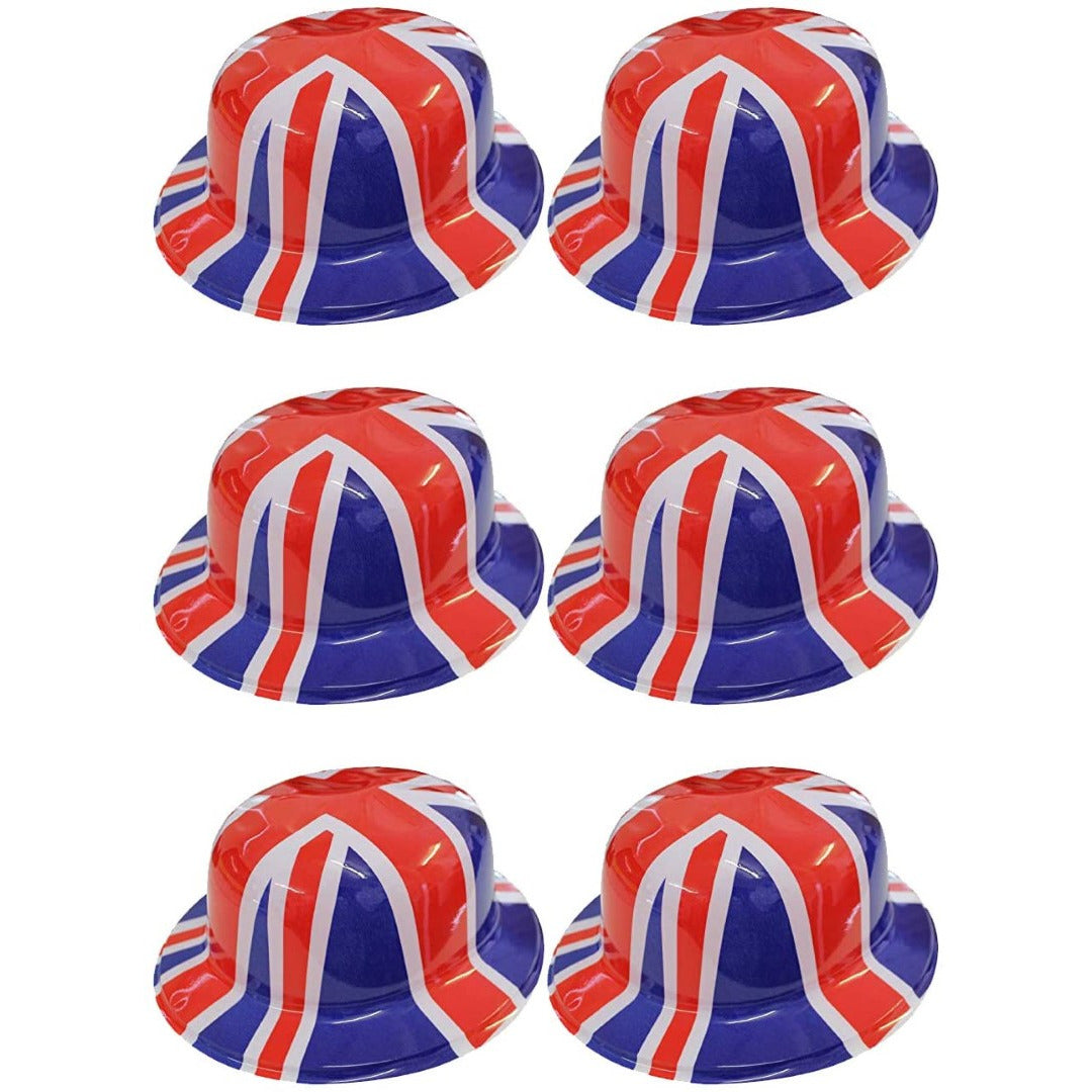 6 x Union Jack Bowler Hats - Manchester Fancy Dress