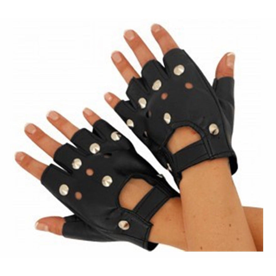 1980's Faux Leather Biker Punk Gloves - Manchester Fancy Dress