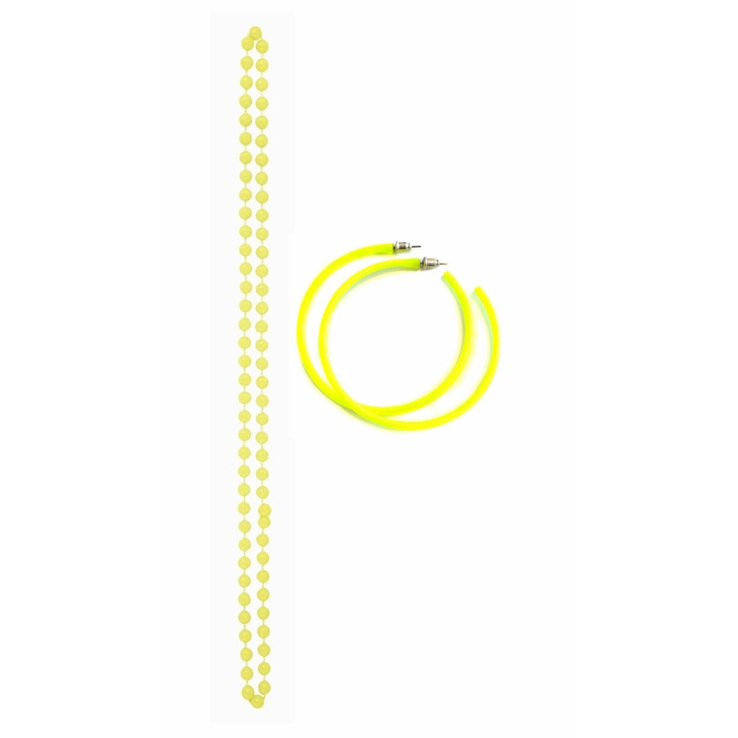 1980's Rave Neon Plastic Beads & Earrings - Manchester Fancy Dress