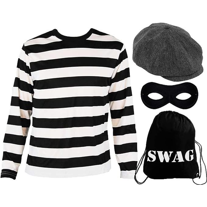 Adult Burglar Thief T shirt Swag Bag Mask & Cap - Manchester Fancy Dress