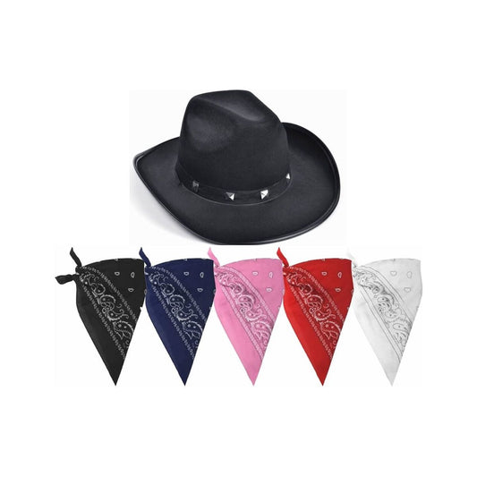 Black Cowboy Stetson Hat with Choice of Paisley Bandana Set - Manchester Fancy Dress