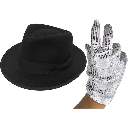 Michael Jackson 1980s Pop Idol Hat Sequin Glove Fancy Dress Accessories