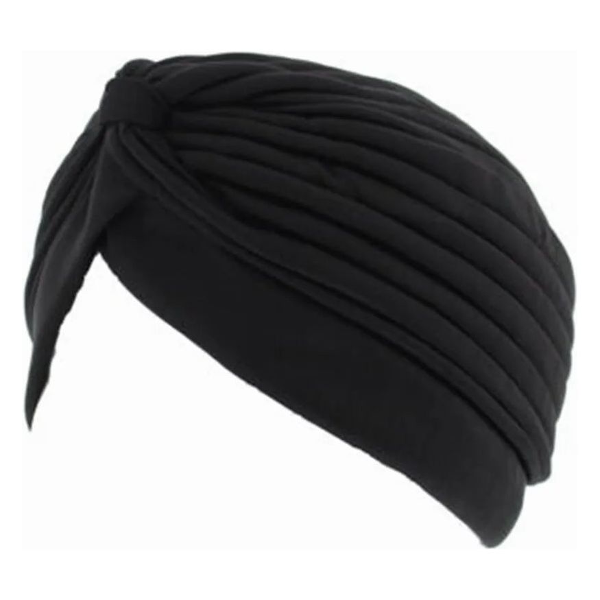 Ladies Stretch Pleated Black White Silver Turban Hat - Manchester Fancy Dress