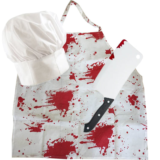 Halloween Bloody Butchers Apron Hat & Cleaver Set