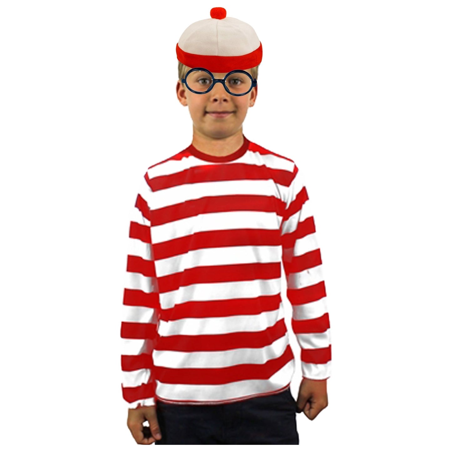 Child's World Book Day Wheres Wally Long Sleeve Red & White T Shirt Hat & Glasses Set - Manchester Fancy Dress