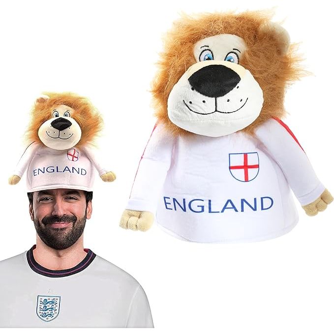 Plush England St Georges Cross Football Lion Hat - Manchester Fancy Dress