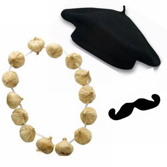 Adult French Beret Moustache & Garlic Garland Set