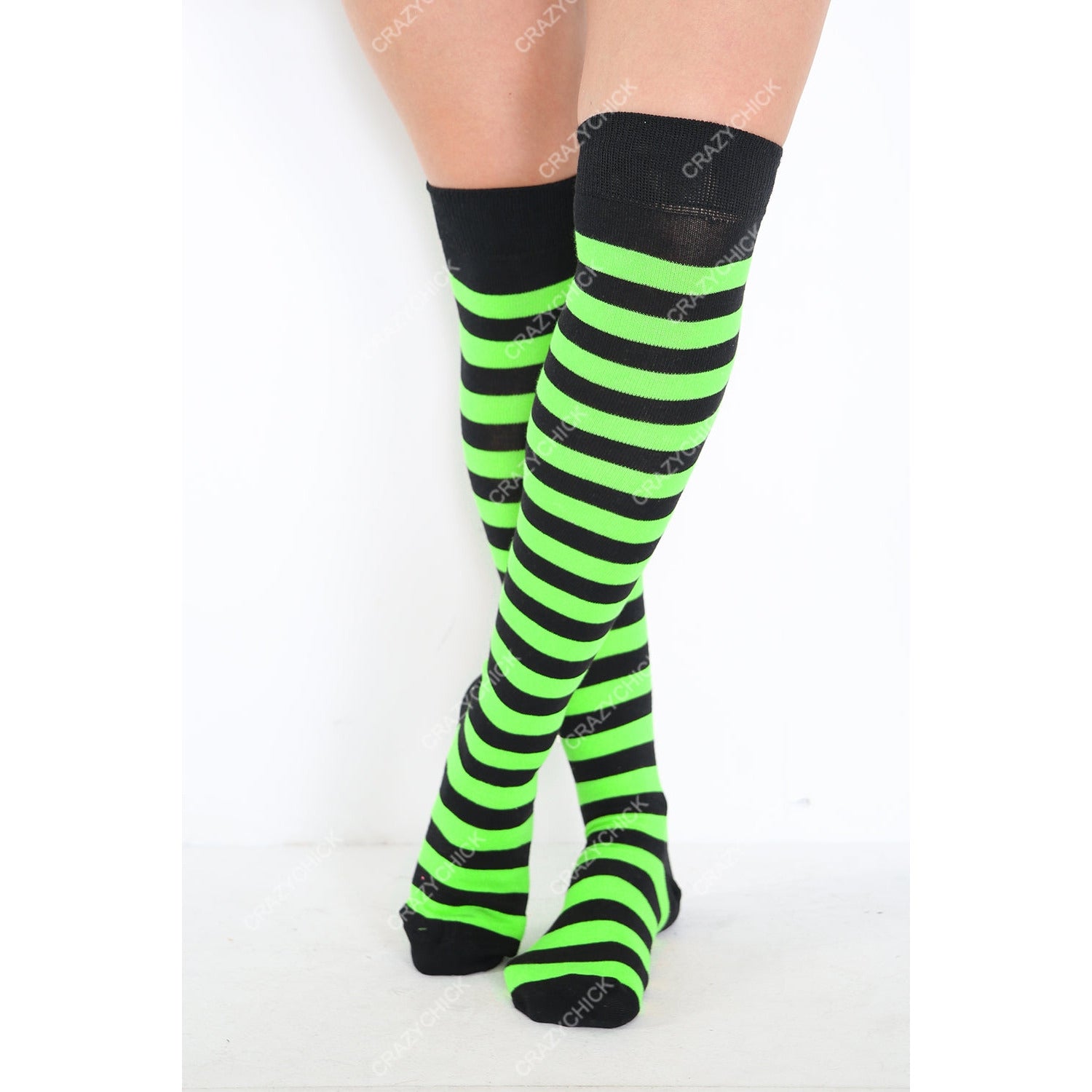 Ladies Red White Orange White Black Green Striped Over the Knee Socks - Manchester Fancy Dress