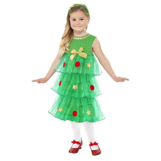Girls Little Christmas Tree Dress & Headband Nativity Party
