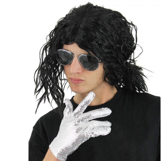 Michael Jackson Pop Idol Relaxed Wig Sunglasses Sequined Glove Set