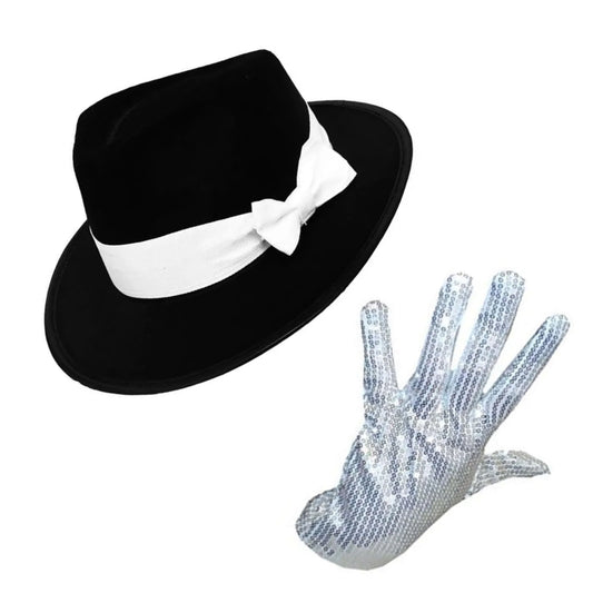 Michael Jackson Style Black Hat & Sequined Glove