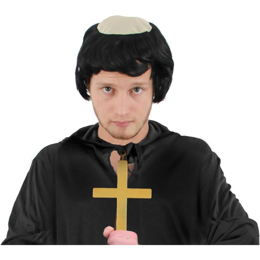 Mens Monk Balding Wig & Gold Cross Set - Manchester Fancy Dress