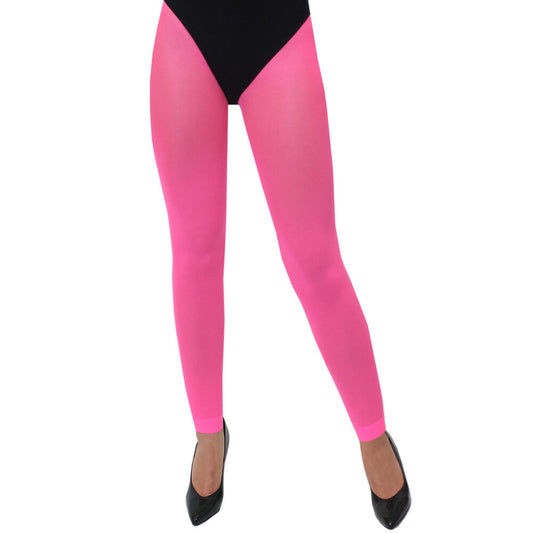 Ladies 1980s Neon Pink Footless Tights - Manchester Fancy Dress