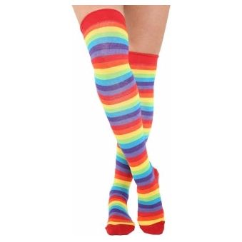 Ladies Red White Orange White Black Green Striped Over the Knee Socks