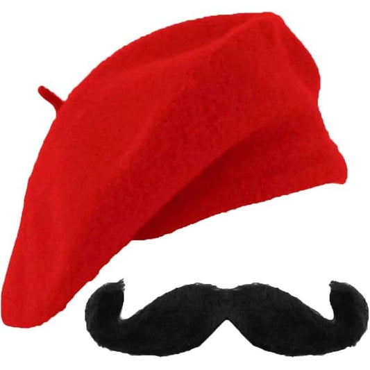 French Red Beret & Curly Moustashe