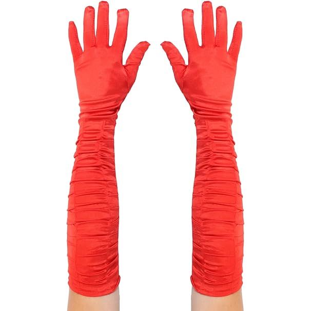 Red White Black Ruched Long Satin Flapper Gloves - Manchester Fancy Dress