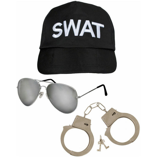 SWAT Team FBI Special Agent Cap Sunglasses & Handcuffs Set - Manchester Fancy Dress