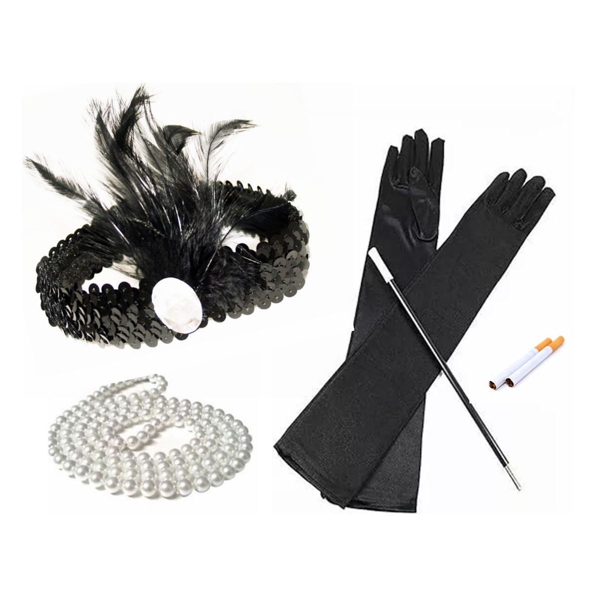 Great Gatsby Black Sequined Flapper Set