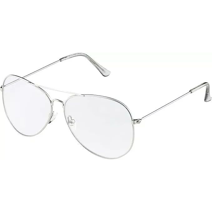 Clear Lenses Aviator Glasses with Silver Metal Frame
