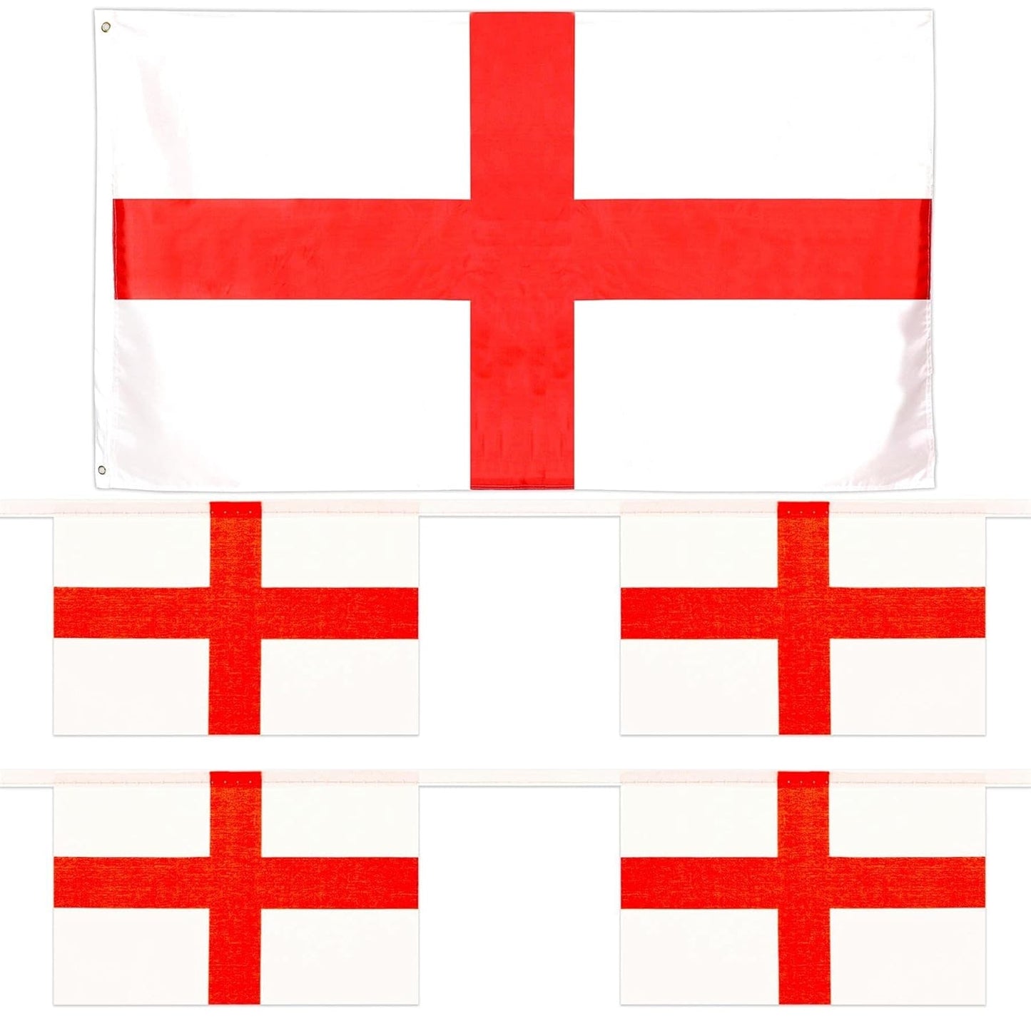 5ft x 3ft England St Georges Flag with Eyelets & 36 Ft 24 Flag Bunting Football World Cup