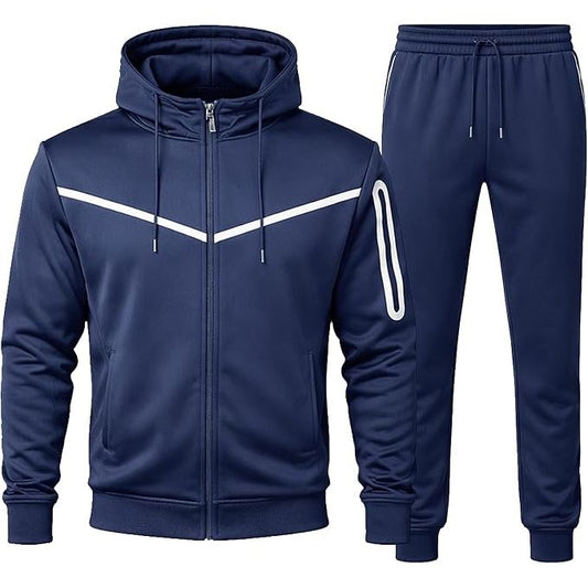 MENS NAVY BLUE HOODED TRACKSUIT SPORT RUNNING TRAINING GYM FITNESS S M L XL XXL