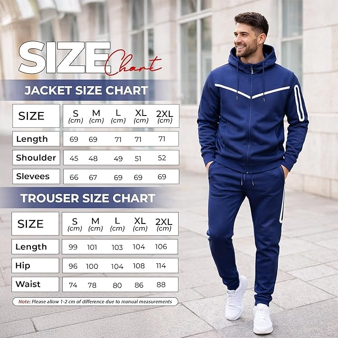 MENS NAVY BLUE HOODED TRACKSUIT SPORT RUNNING TRAINING GYM FITNESS S M L XL XXL