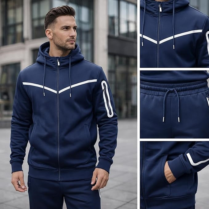 MENS NAVY BLUE HOODED TRACKSUIT SPORT RUNNING TRAINING GYM FITNESS S M L XL XXL