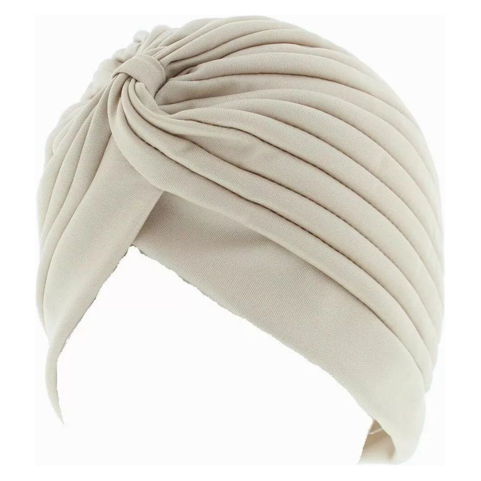 Ladies Stretch Pleated Black White Silver Turban Hat - Manchester Fancy Dress