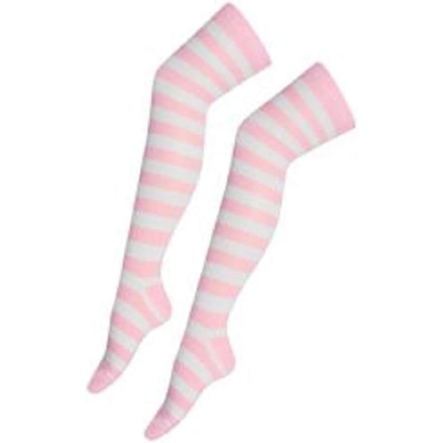 Ladies Red White Orange White Black Green Striped Over the Knee Socks