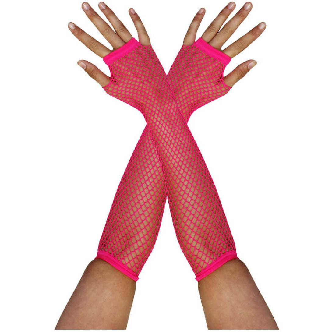 1980's Long Neon Fishnet Gloves - Manchester Fancy Dress