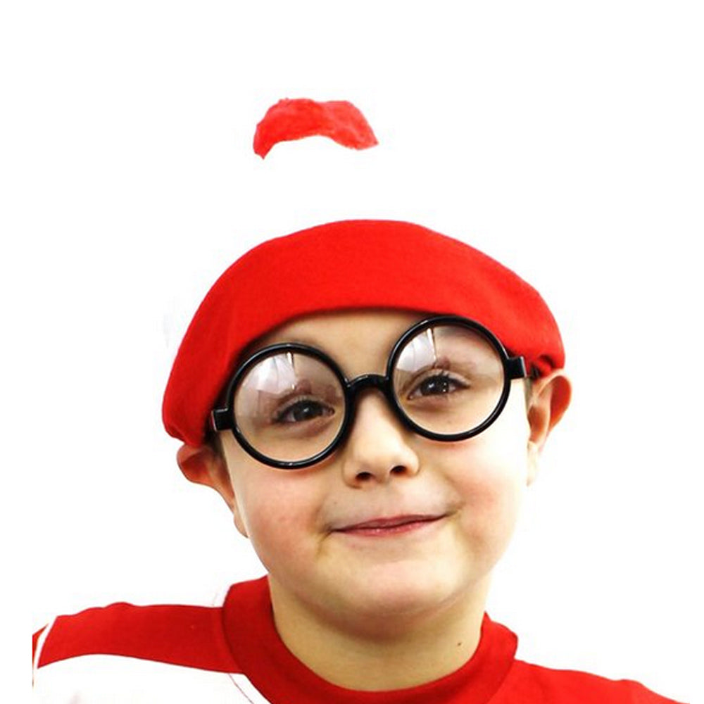 Where's Wally Children's White Bobble Hat with Red Pom Pom - Manchester Fancy Dress